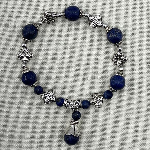 Charm Lapis Lazuli Bracelet Sterling Silver Ethnic Style Women Fine Jewelry - Picture 2 of 4